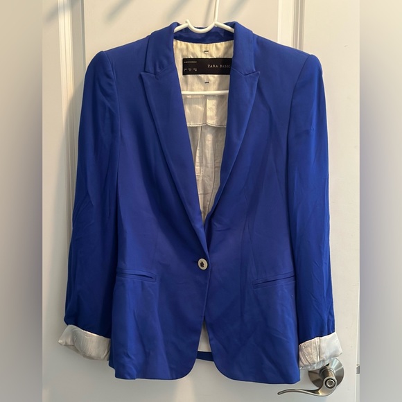 Zara Royal Blue Jacket with Cream Button Size S - Picture 1 of 7